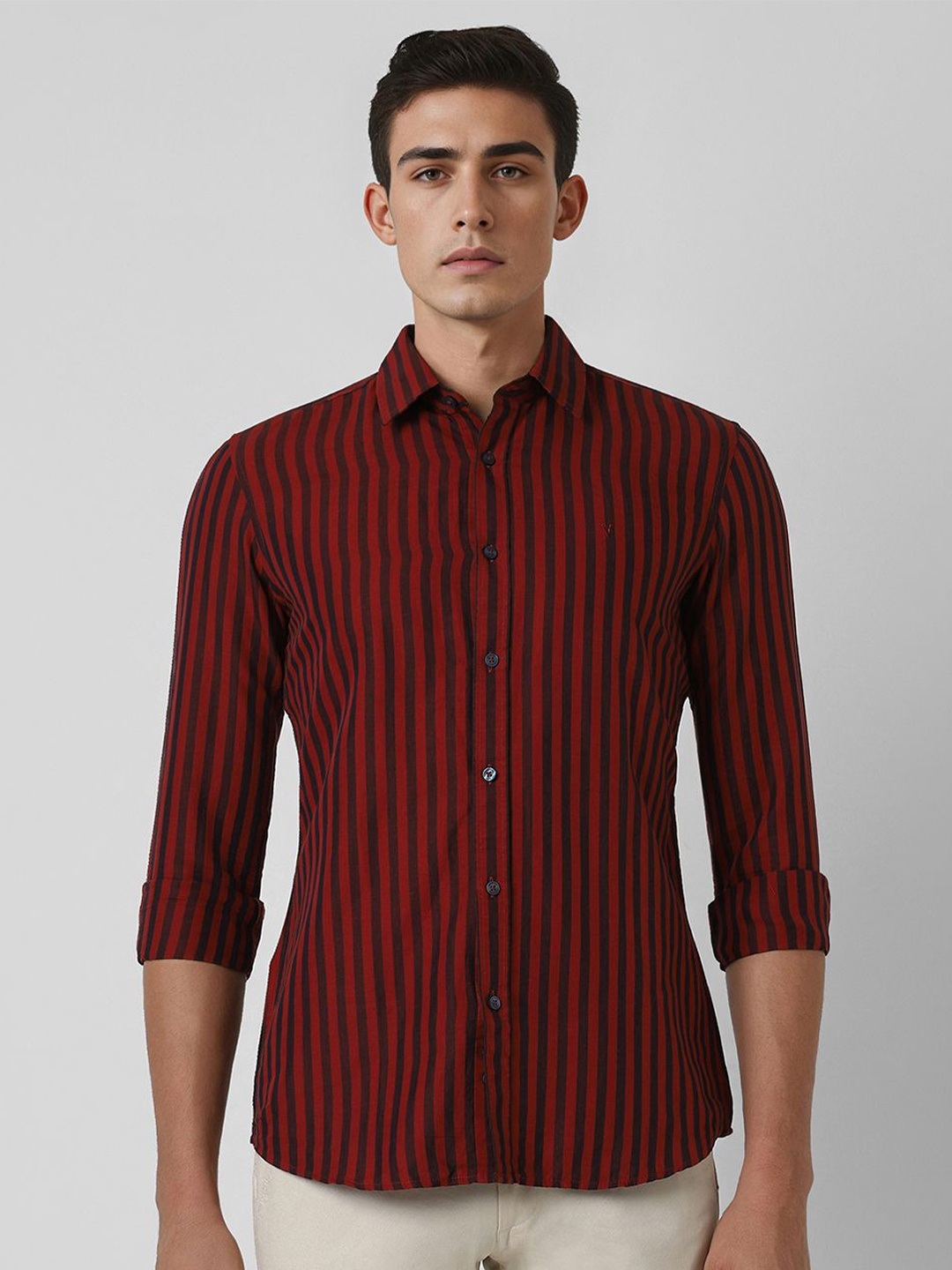 

Van Heusen Sport Men Spread Collar Striped Linen Blend Slim Fit Casual Shirt, Red