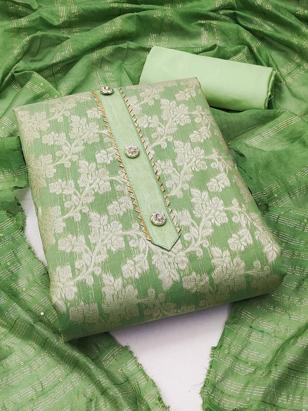 

APNISHA Floral Woven Design Unstitched Dress Material, Lime green
