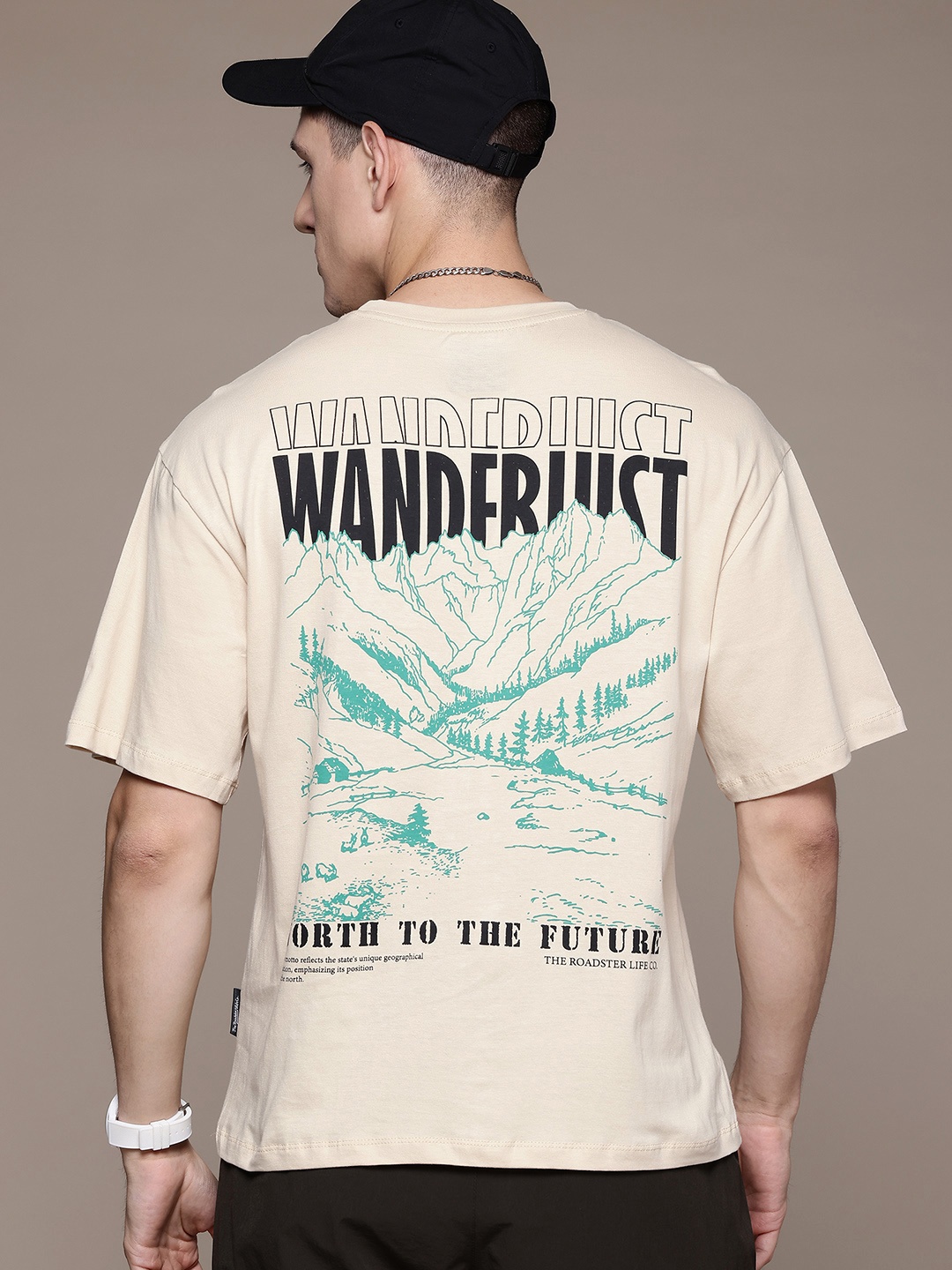 

The Roadster Lifestyle Co. Printed Relaxed Fit Pure Cotton T-shirt, Cream