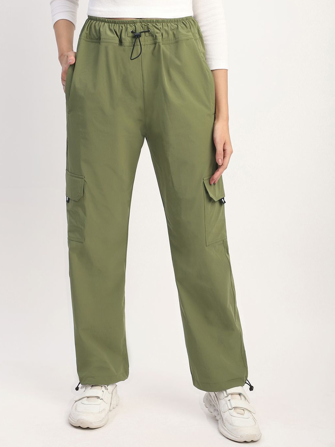 

Mark Leute Women Straight Fit Parachute Cargo Track Pant, Green