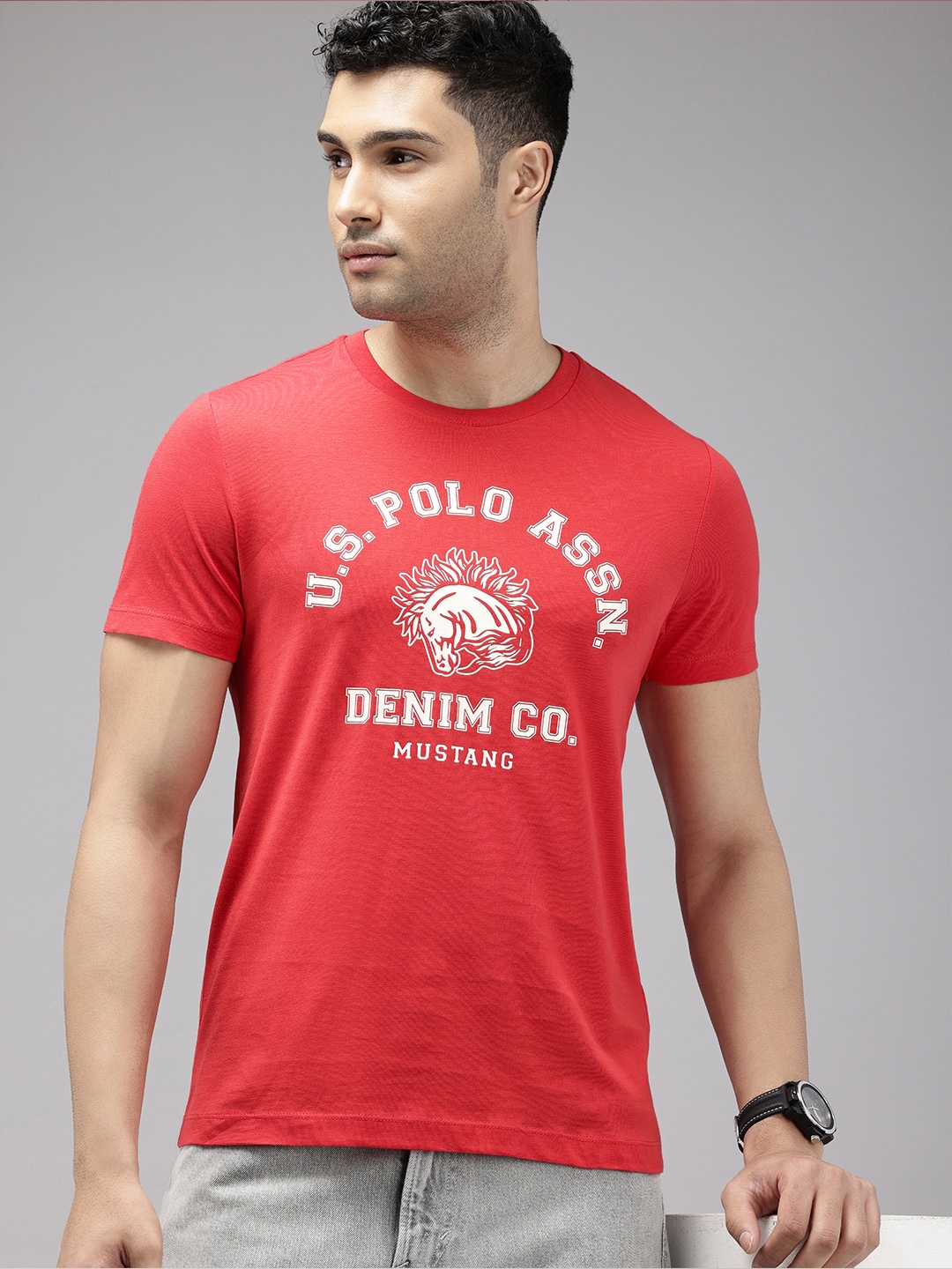 

U.S. Polo Assn. Denim Co. Typography Printed Pure Cotton Slim Fit T-shirt, Red