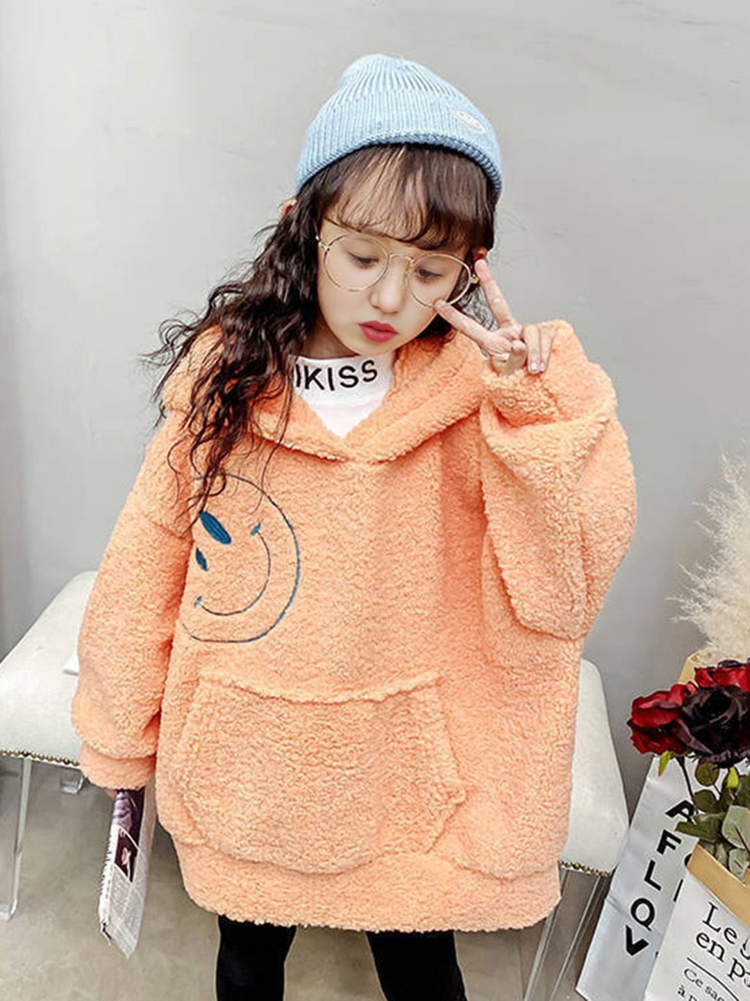 

INCLUD Girls Printed Longline Pullover, Orange