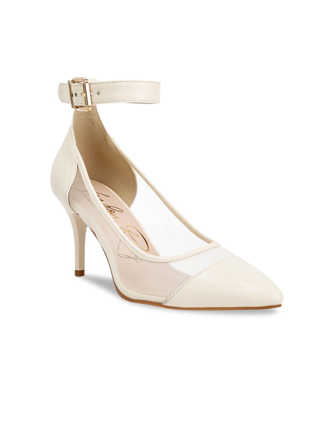 

London Rag Leather Stiletto Pumps with Buckle, Cream