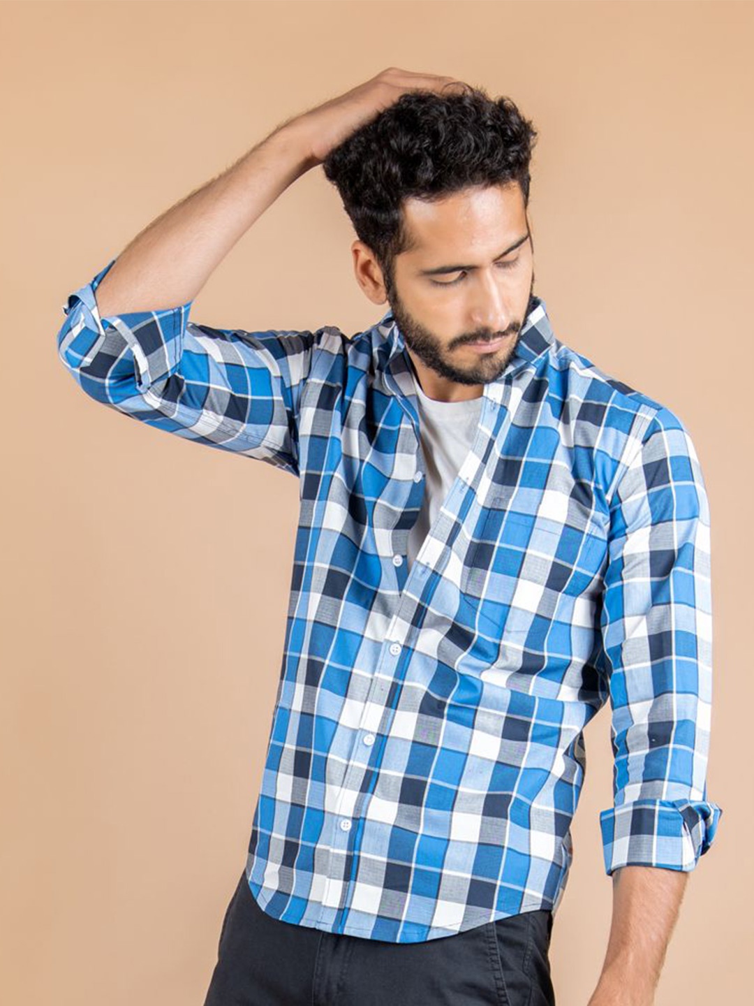 

Tistabene Men Standard Spread Collar Tartan Checked Cotton Casual Shirt, Blue