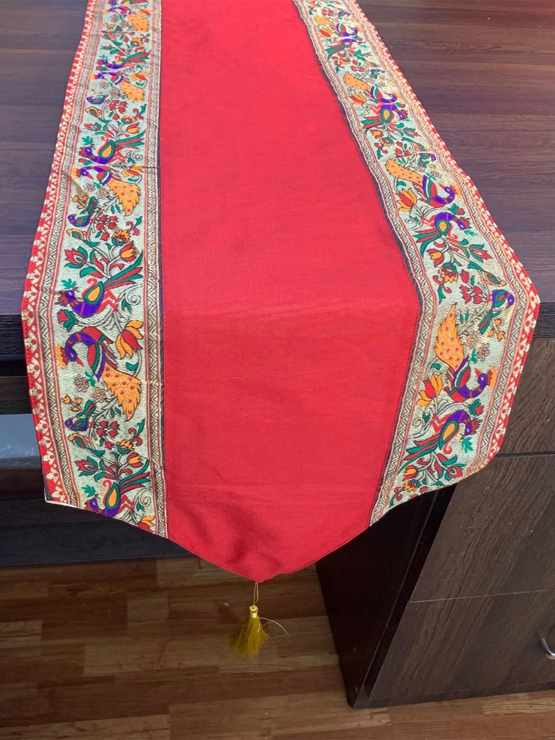 

Pink Parrot Red Ethnic Motifs Printed Table Runner