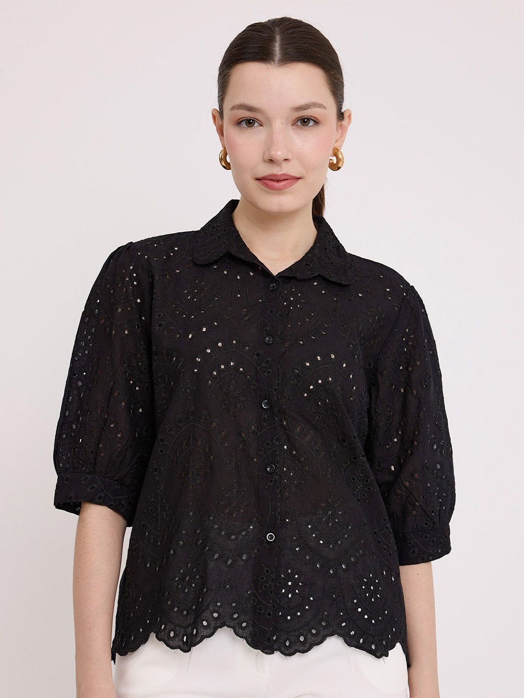 

BIGDART Women Spread Collar Micro Ditsy Printed Cotton Casual Shirt, Na