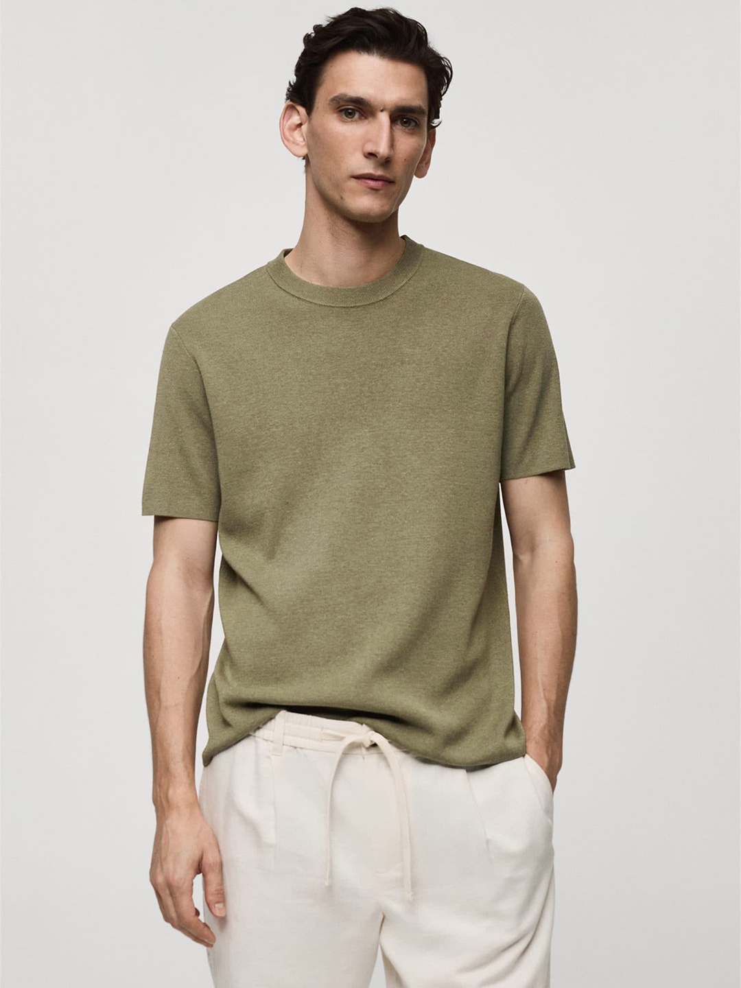 

MANGO MAN Fine Knit T-shirt, Olive