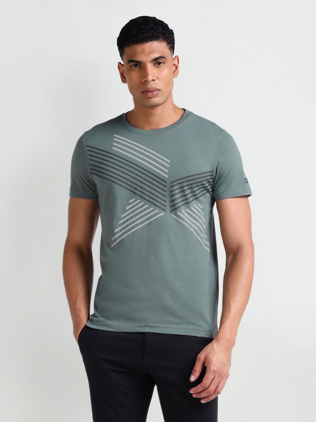 

Arrow Sport Men Striped Round Neck Cotton T-Shirt, Grey