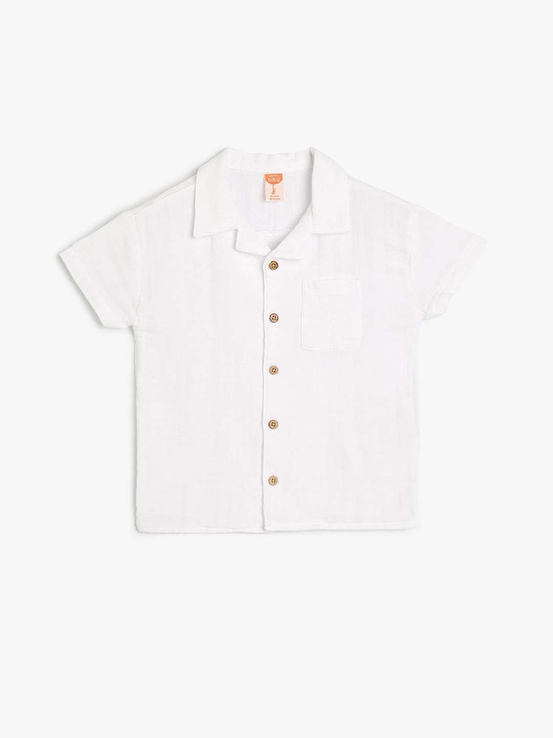 

Koton Boys Cuban Collar Solid Cotton Casual Shirt, White