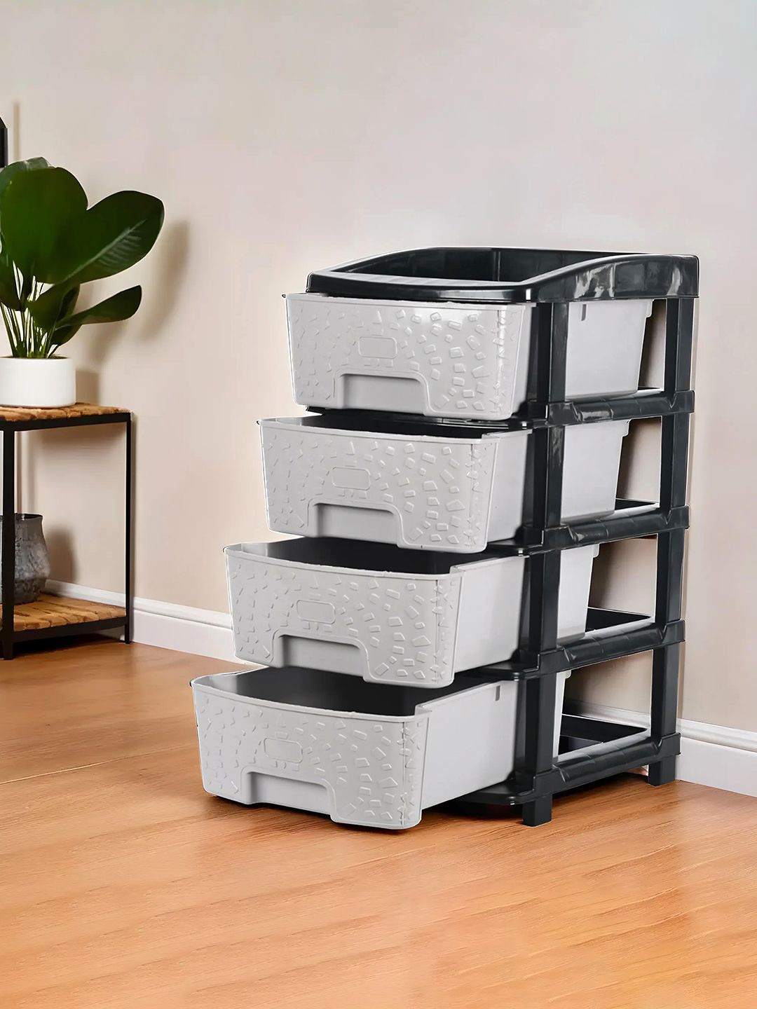 

Kuber Industries Black & Grey Textured 4 Tier Organiser