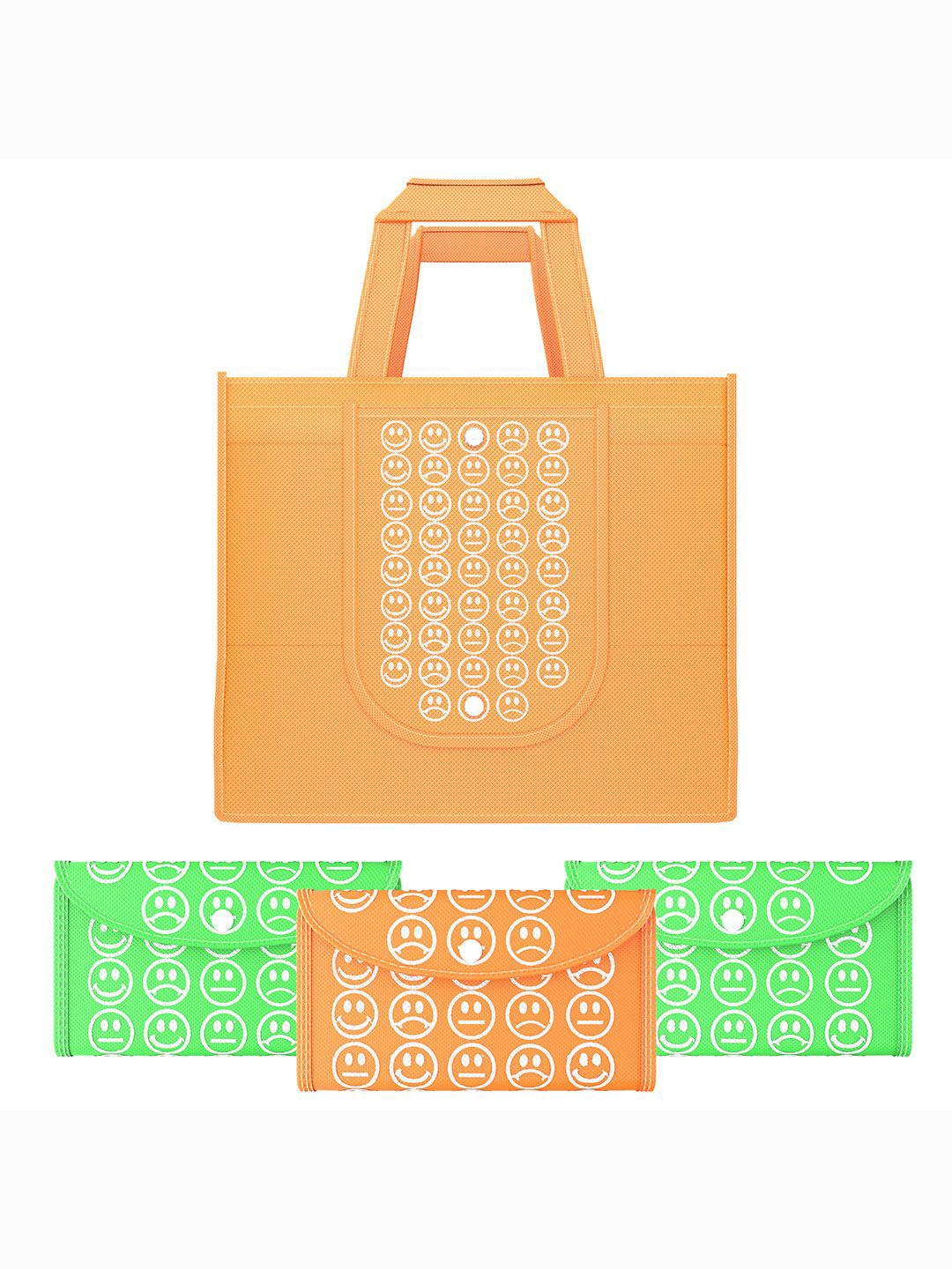 

Kuber Industries Set of 4 Smiley Printed Lightweight Foldable & Reusable Shopping Bags, Orange