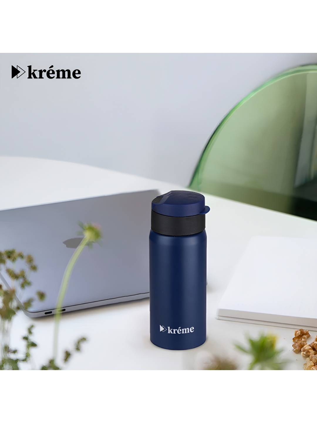 

Kreme Blue & Black Brand Logo Stainless Steel Single Wall Vacuum Water Bottle 400 ml