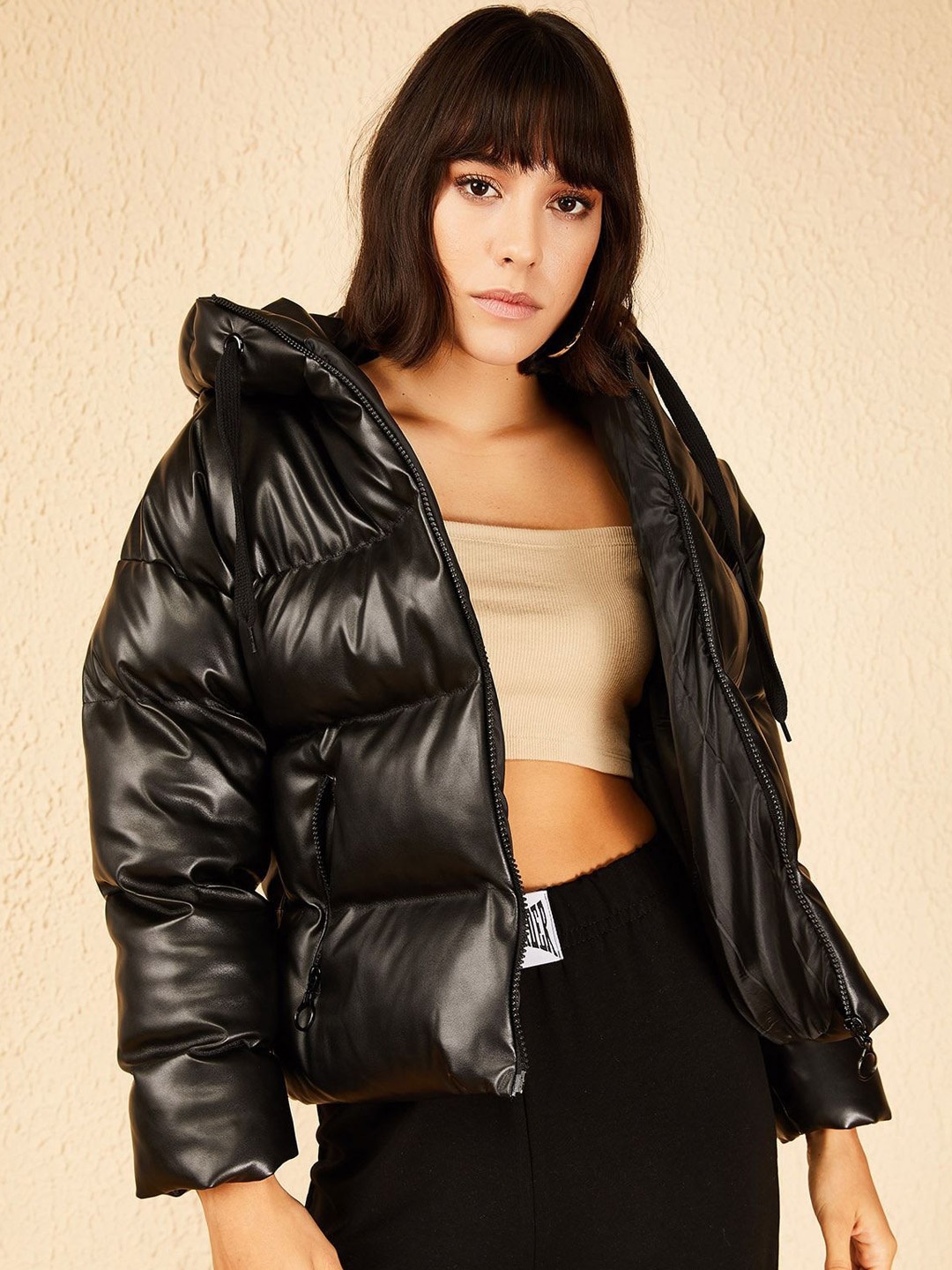 

BIANCO LUCCI Hooded Zipper Puffer Jacket, Black