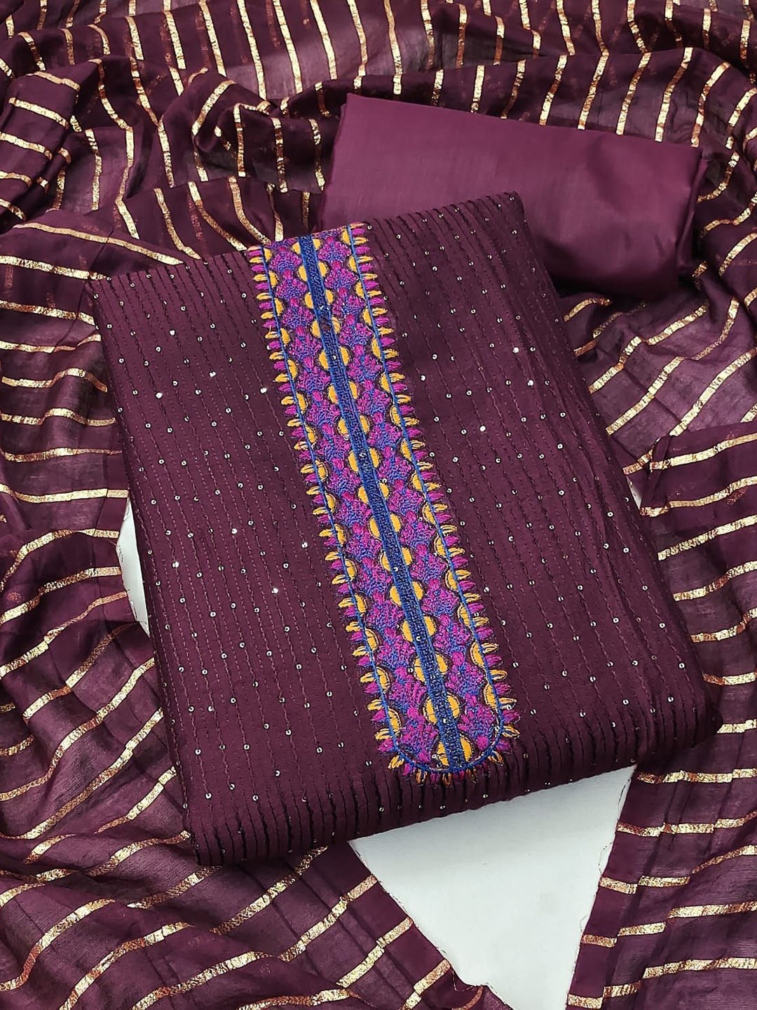 

JULEE Ethnic Motifs Embroidered Sequinned Unstitched Dress Material, Mauve