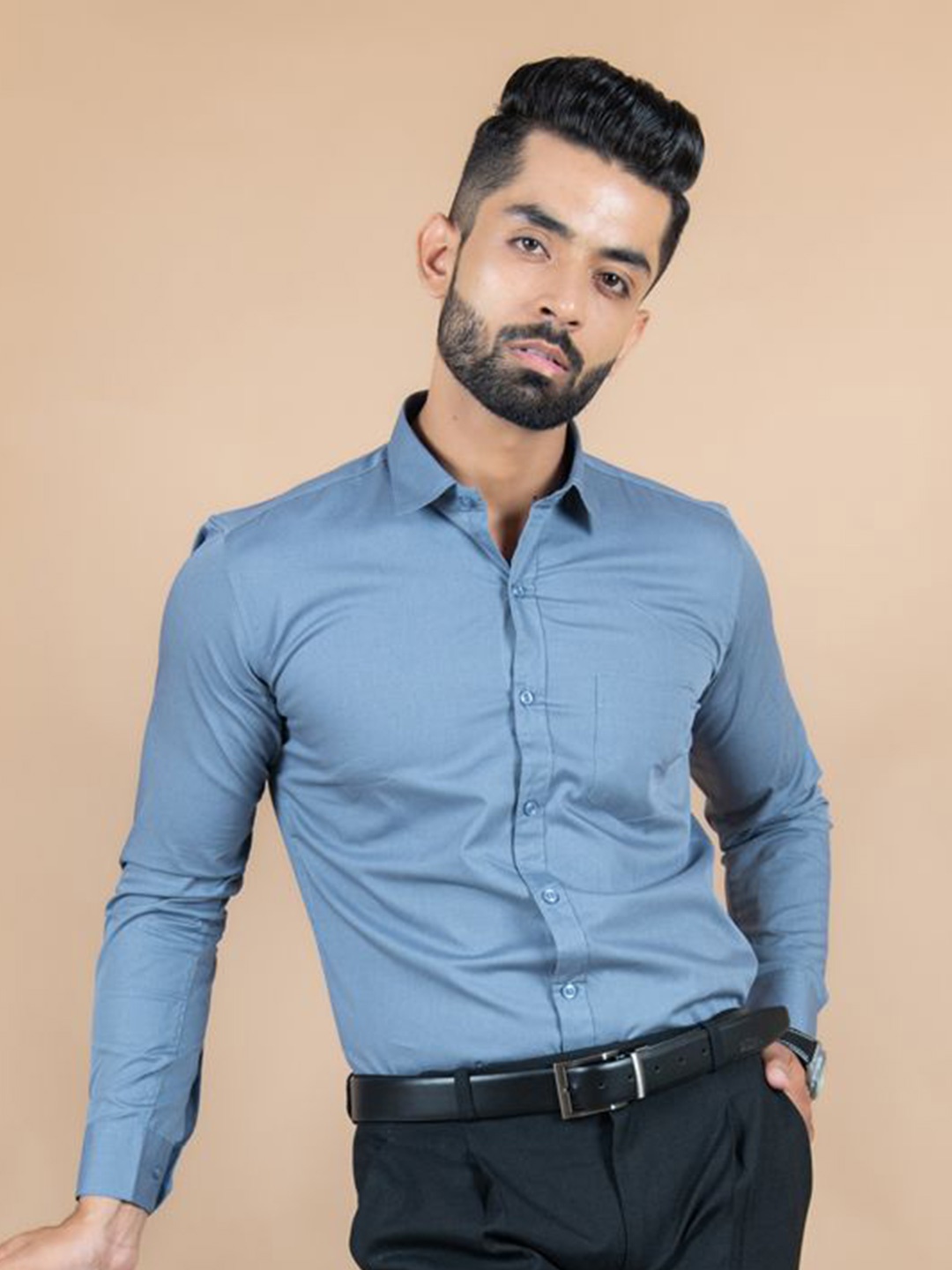 

Tistabene Men Standard Spread Collar Solid Cotton Casual Shirt, Blue