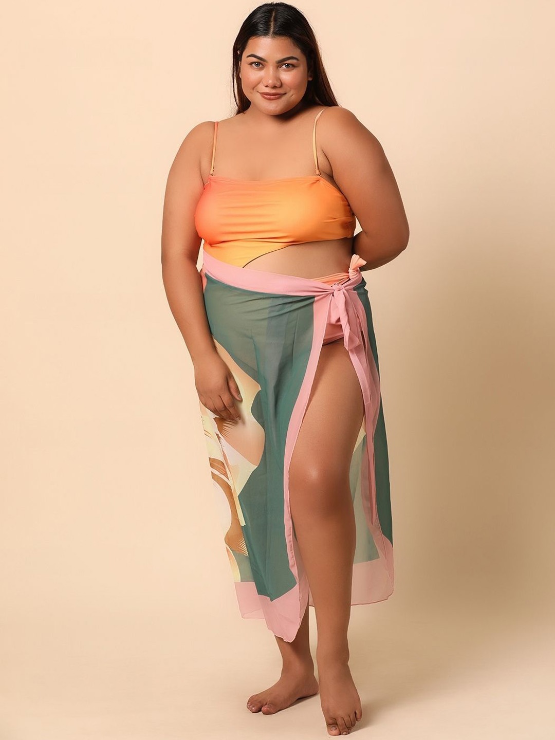 

WomanLikeU Blush Crush Monokini With Sarong, Orange