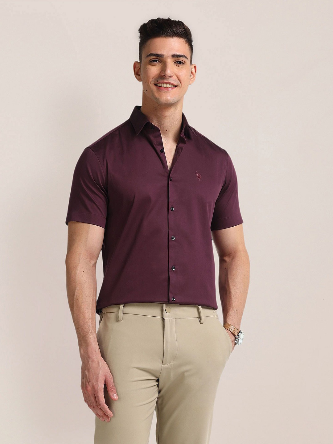 

U.S. Polo Assn. Men Classic Cutaway Collar Solid Cotton Casual Shirt, Purple
