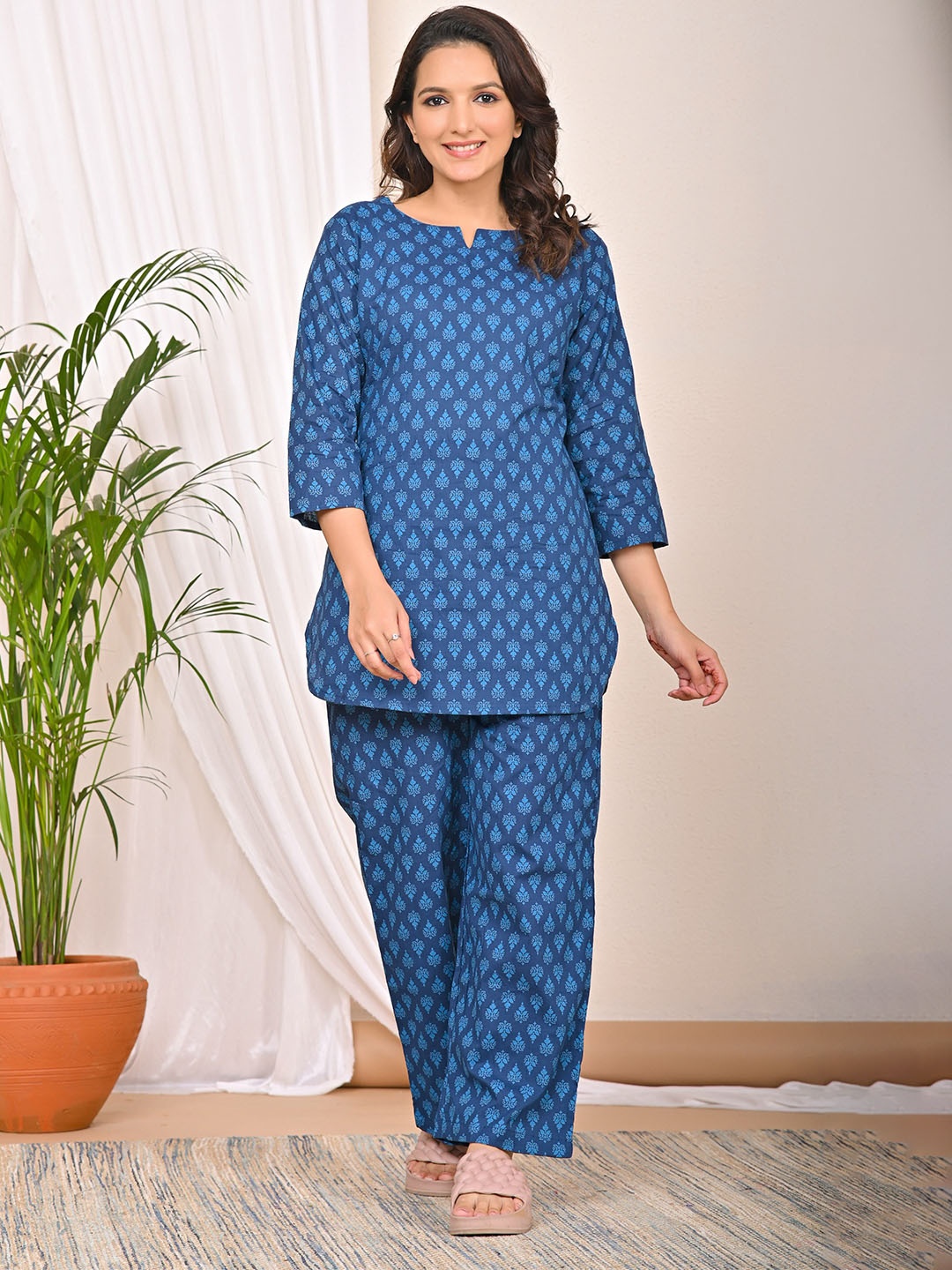 

TREND ME Printed Pure Cotton Night Suit, Blue