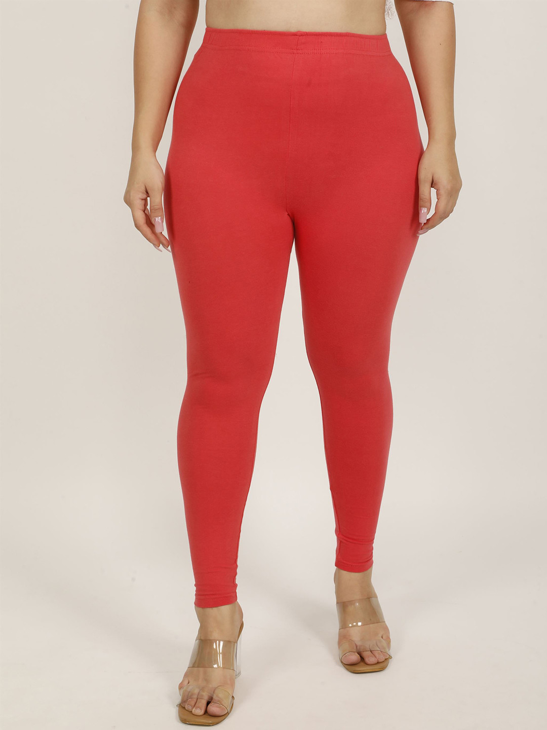 

DUNBERRY LONDON Premium Plus Size Pure Cotton Lycra Ankle Fit Leggings, Red