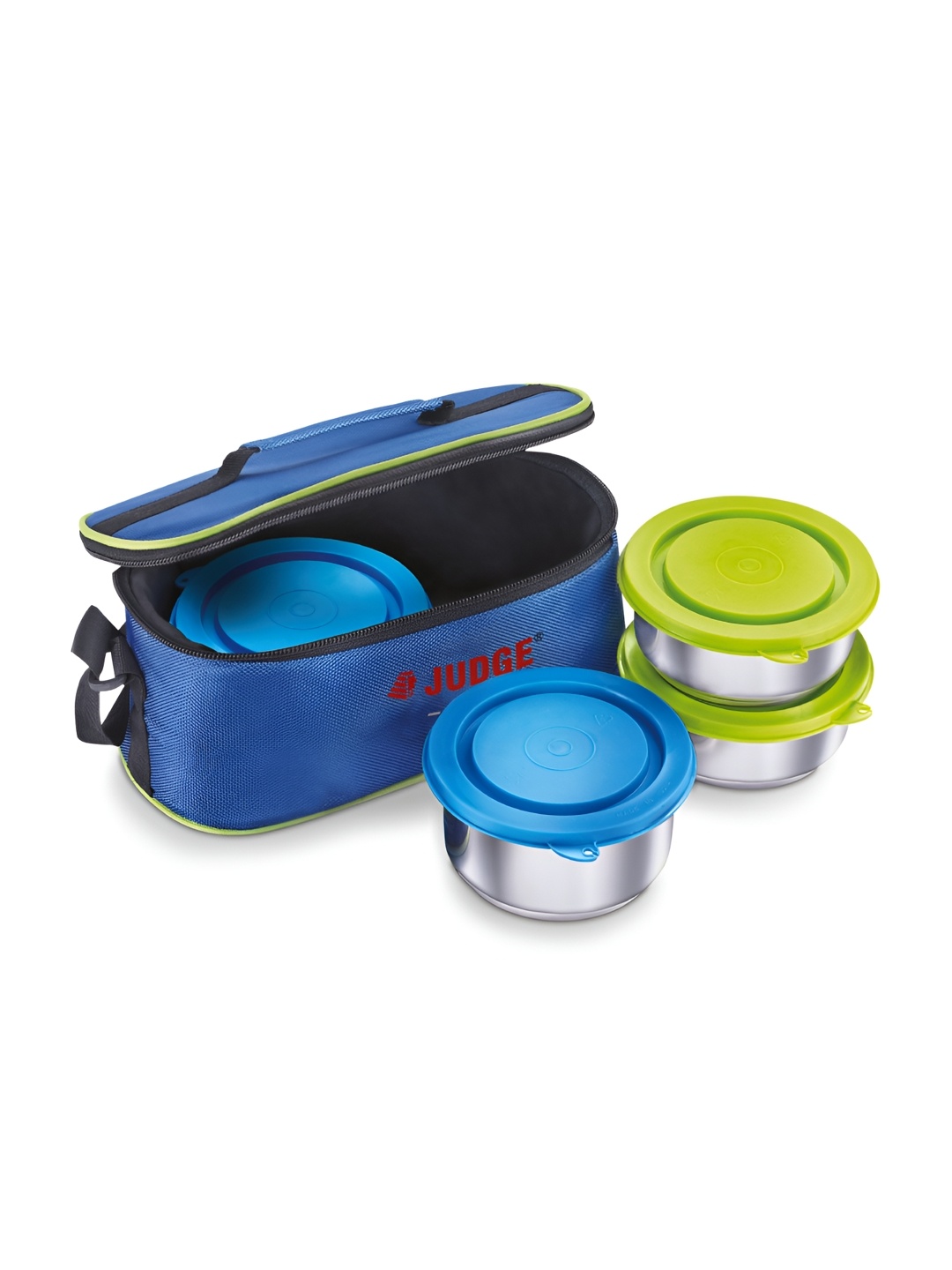 

JUDGE By Prestige Blue & Green 5 Pieces Stainless Steel Lunch Box With Bag, Silver