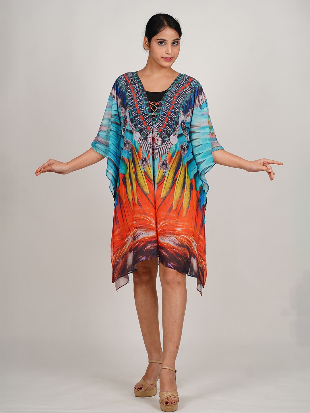 

ravi rajoria Printed Kimono Sleeve Crepe Kaftan Dress, Multi