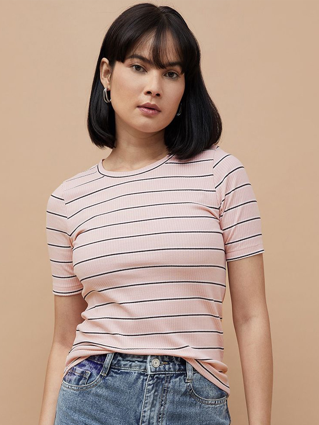 

CODE by Lifestyle Striped Cotton Top, Peach