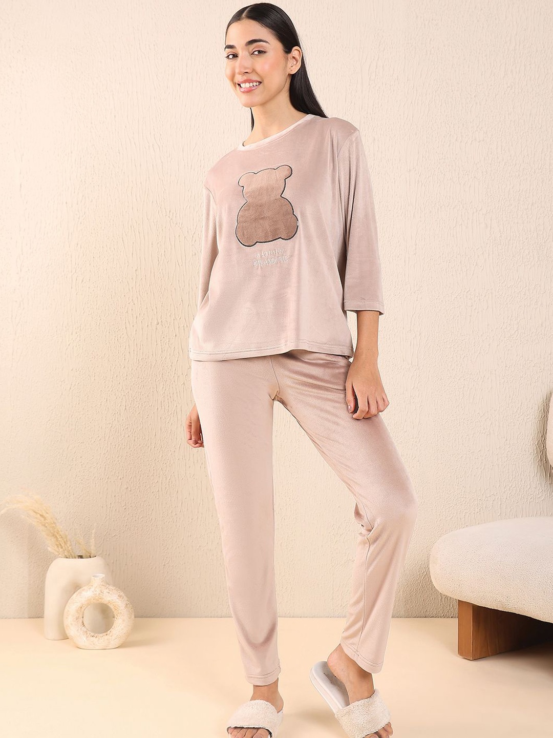 

Sweet Dreams Women Solid Night suit, Beige