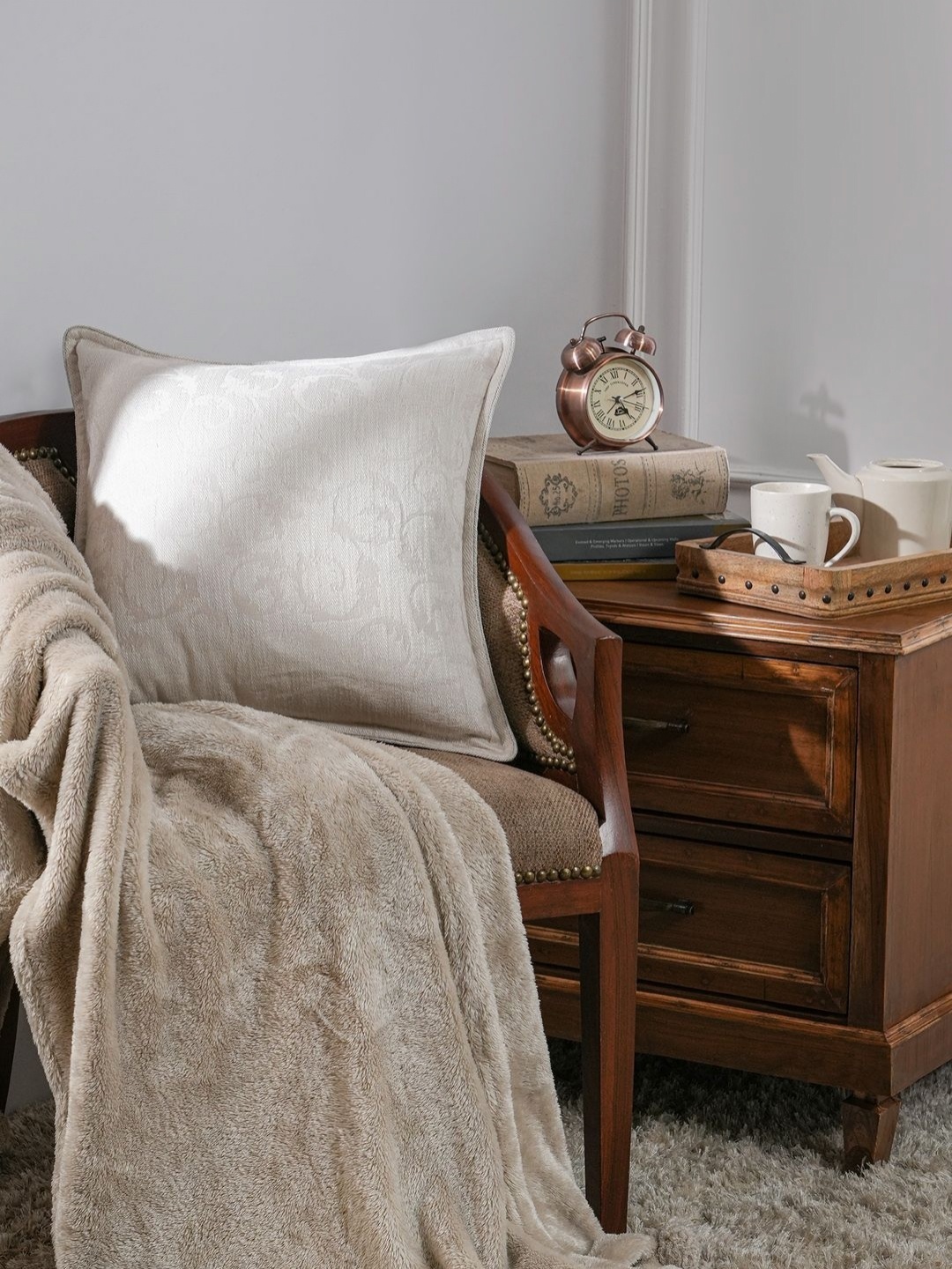 

MASPAR Acanthus Serenity Beige Floral Woven Square Cotton Cushion Covers