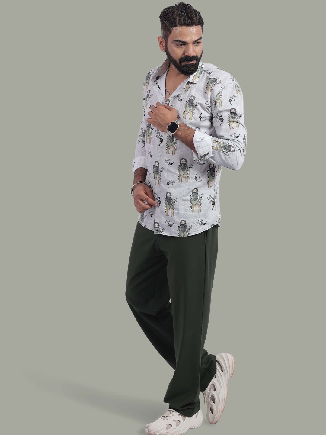 

STITCH MONKEY Men Comfort Spread Collar Abstract Printed Casual Shirt, White