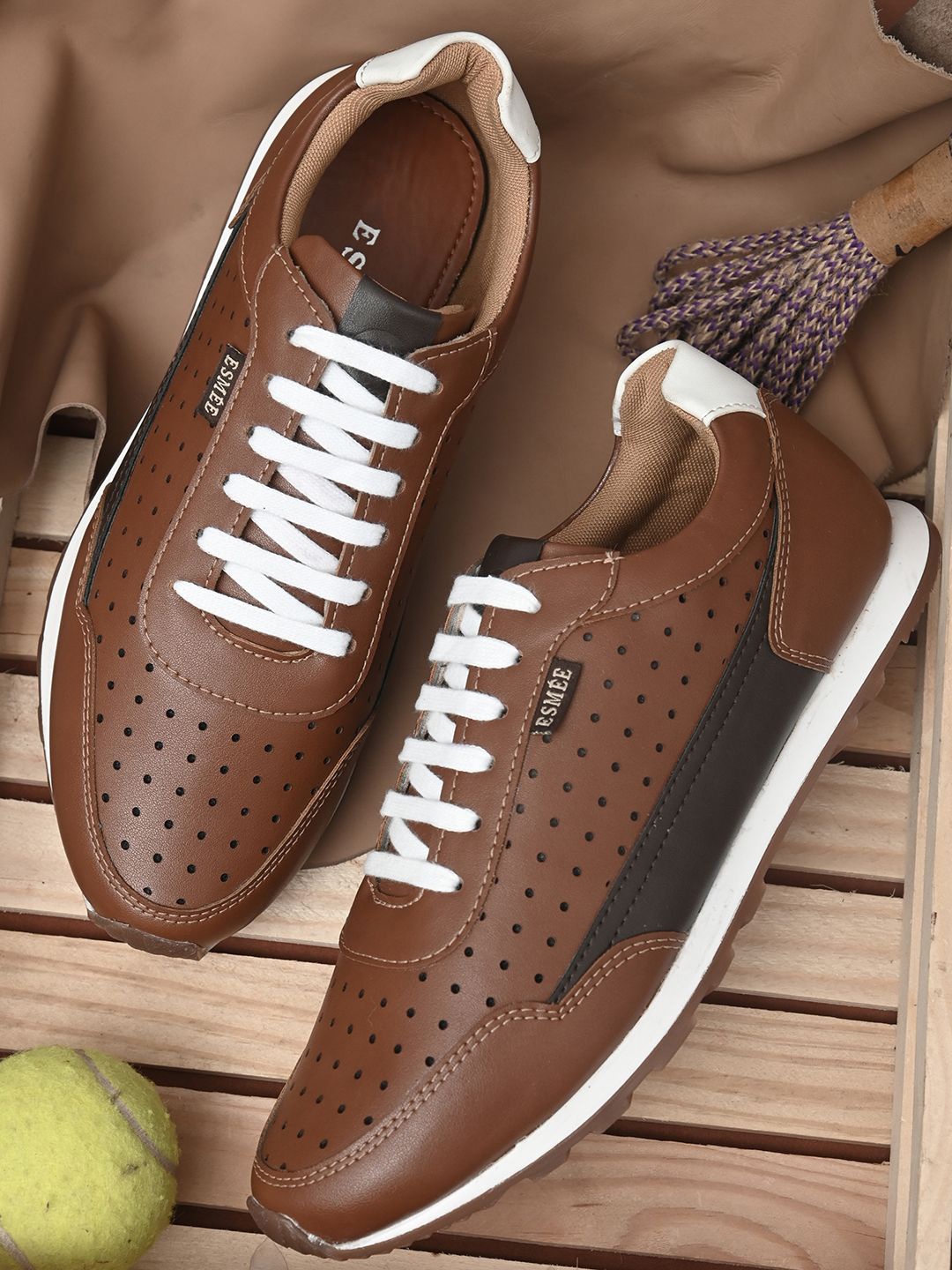 

ESMEE Men Lace-Ups Laser Cuts Sneakers, Brown