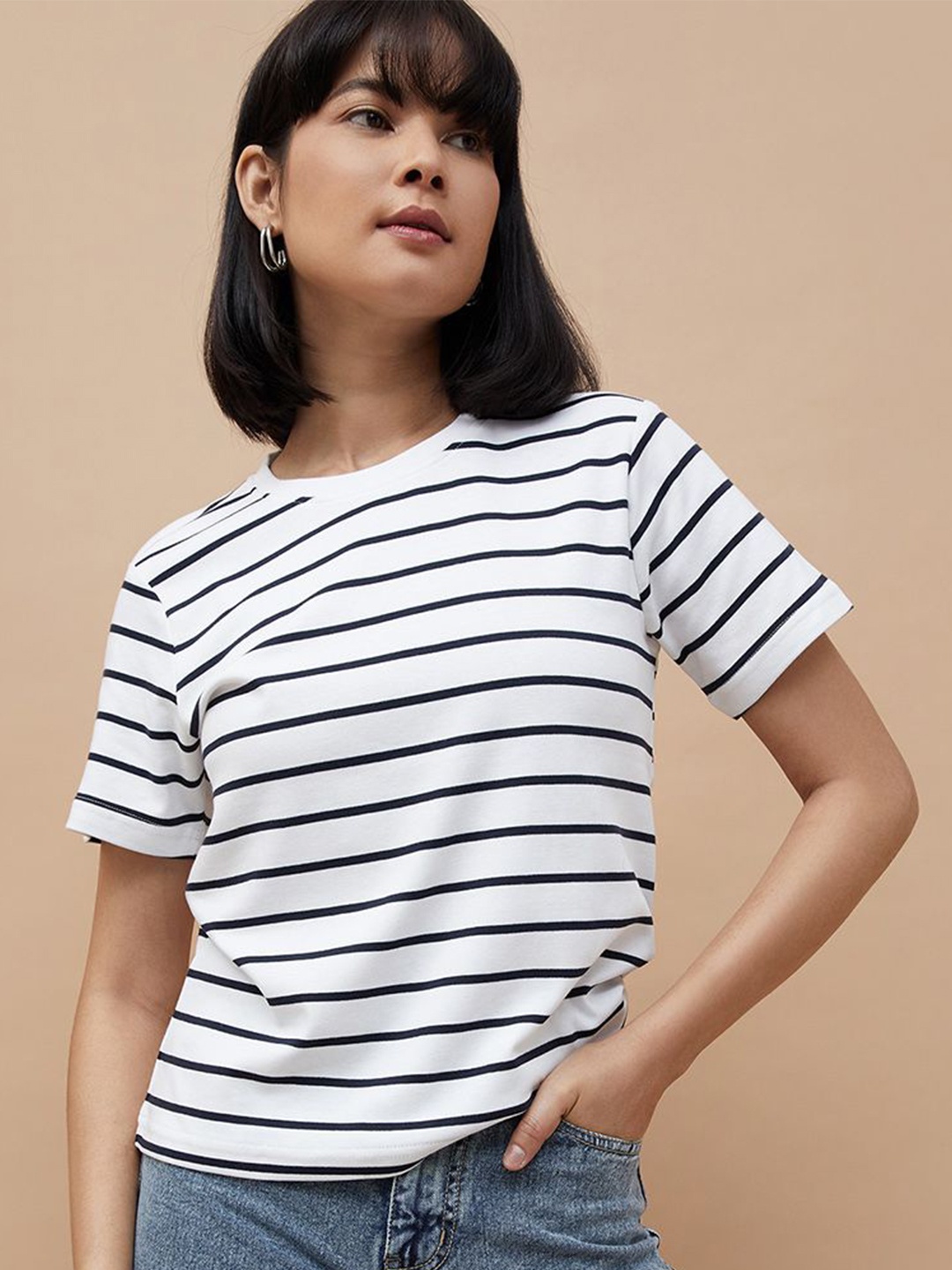 

CODE by Lifestyle Striped Cotton Top, Off white