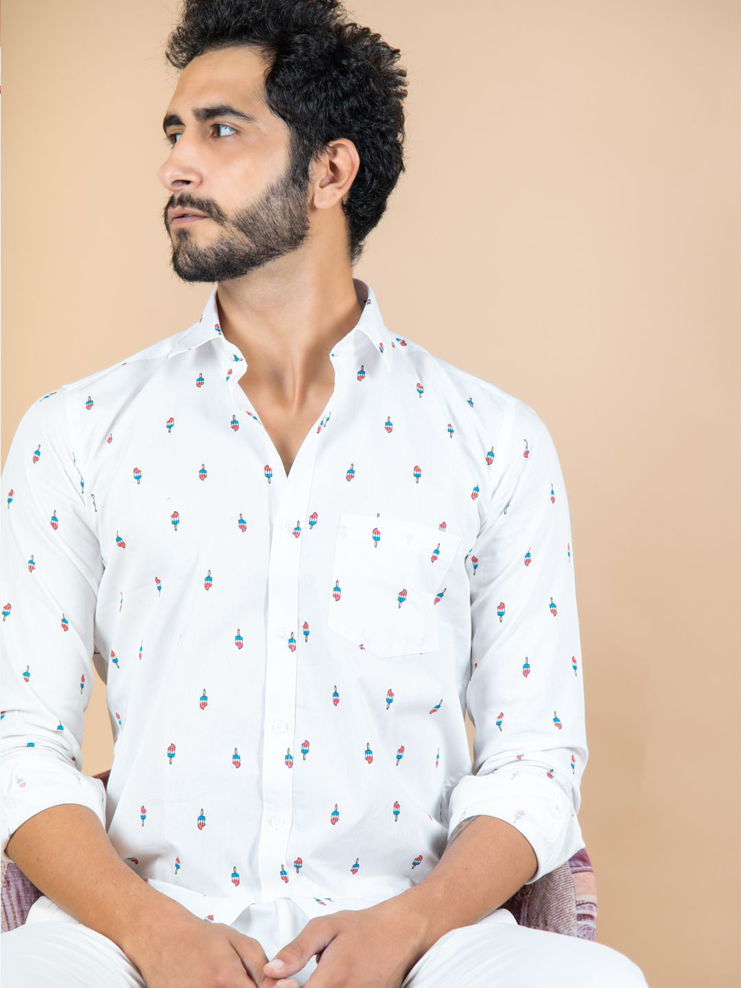 

Tistabene Men Standard Spread Collar Conversational Printed Cotton Casual Shirt, White
