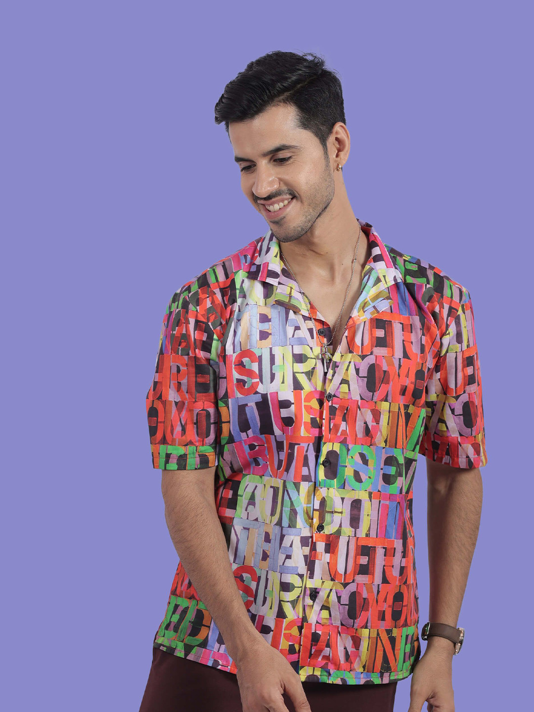 

STITCH MONKEY Men Comfort Cuban Collar Abstract Printed Oversized Casual Shirt, Orange