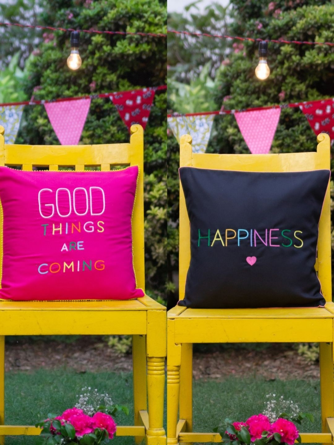 

BandBox Pink & Black 2 Pieces Embroidered Cotton Square Cushion Covers