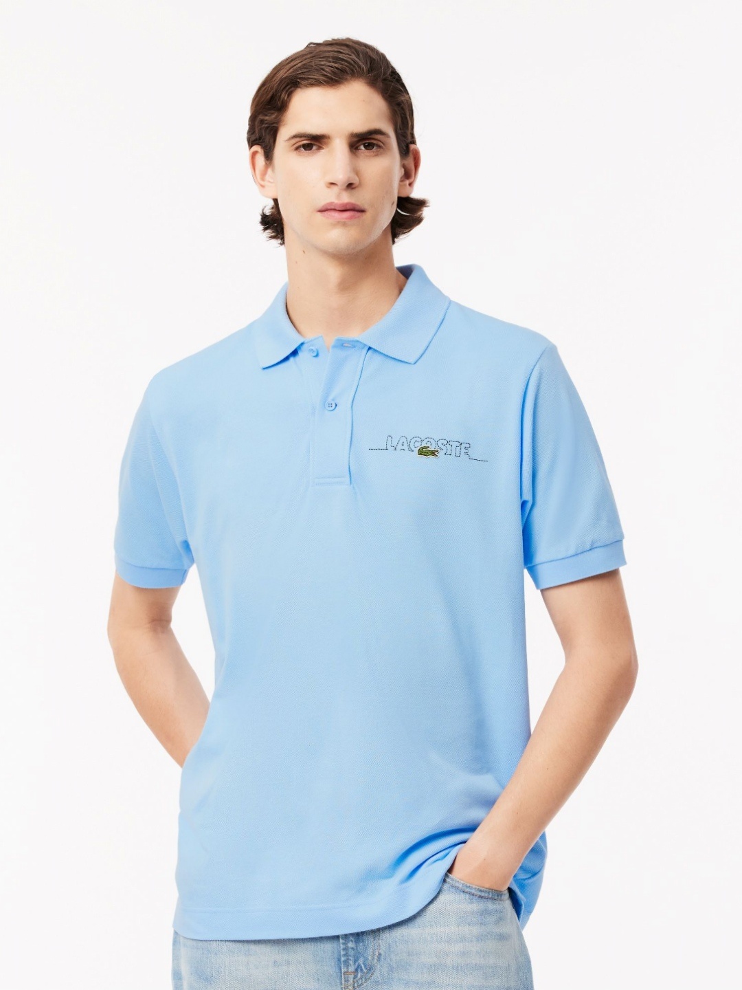 

Lacoste Men Solid Polo Collar Cotton T-Shirt, Blue