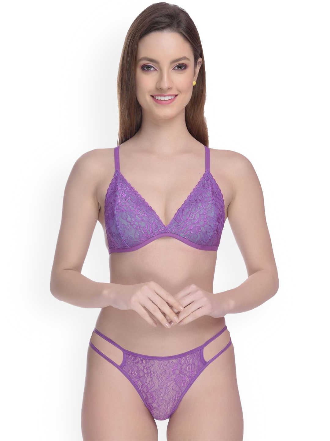 

chia fashions Shoulder Straps Lingerie Set, Purple