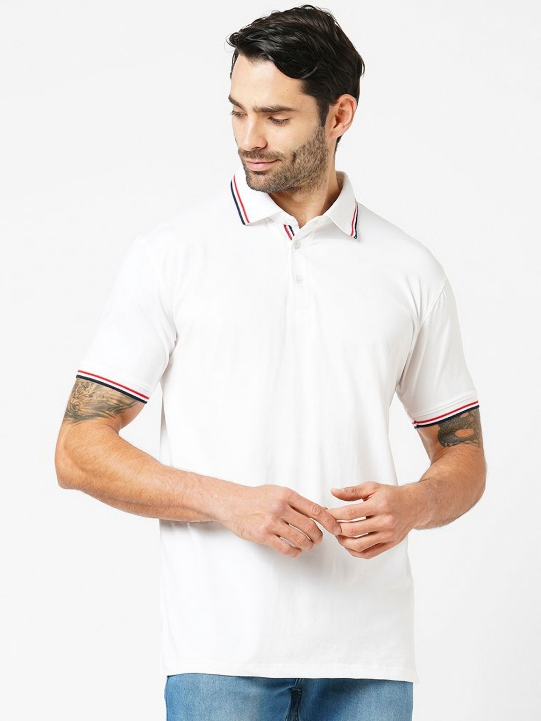 

Wear Your Opinion Men Premium 4 Way Stretch Lycra Polo Collar T-shirt, White