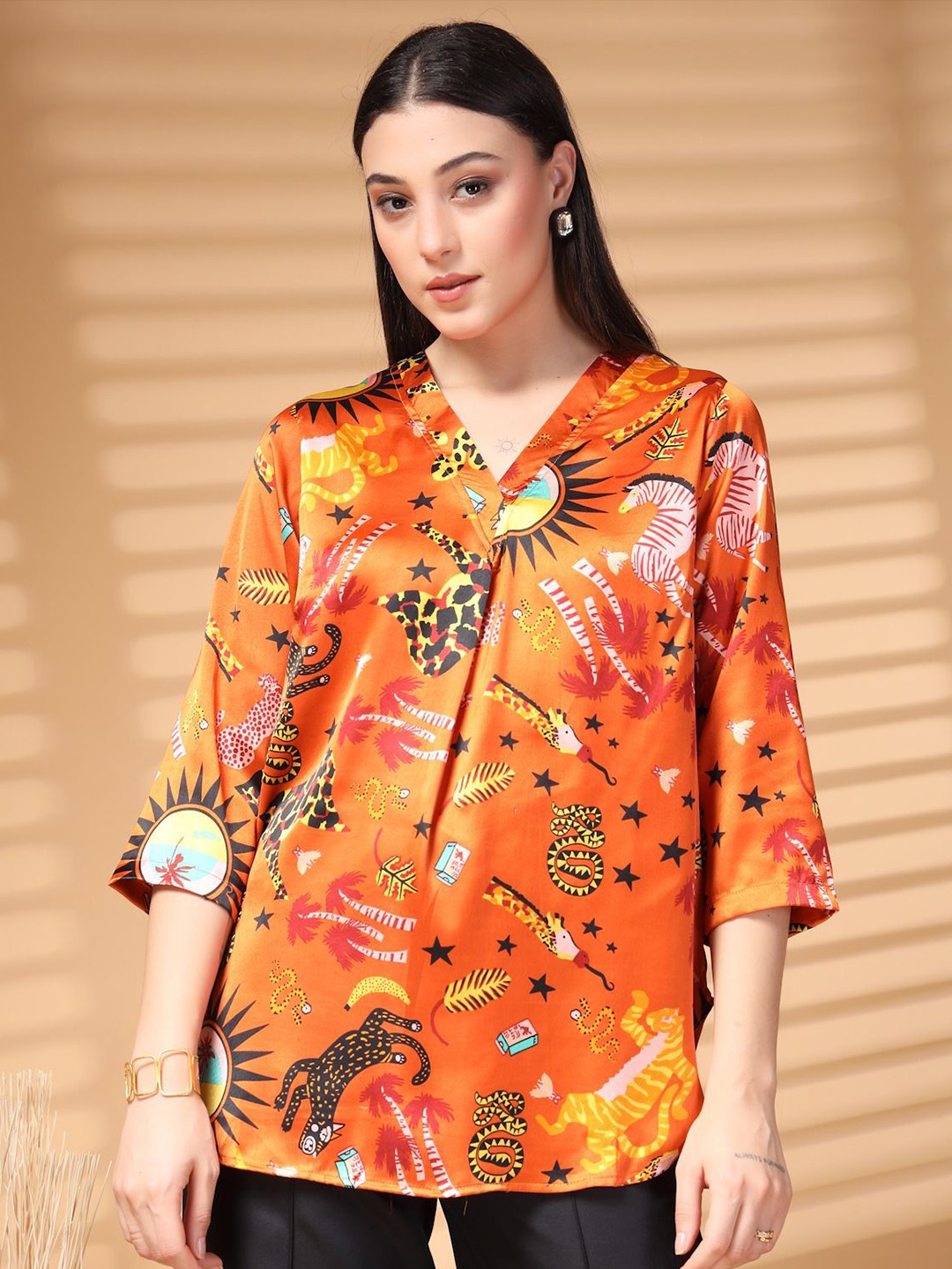 

plusS Floral Print Top, Orange
