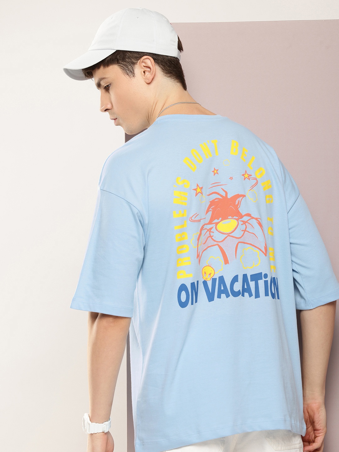 

Kook N Keech Looney Tunes Printed Pure Cotton Drop-Shoulder Sleeves Oversized T-shirt, Blue