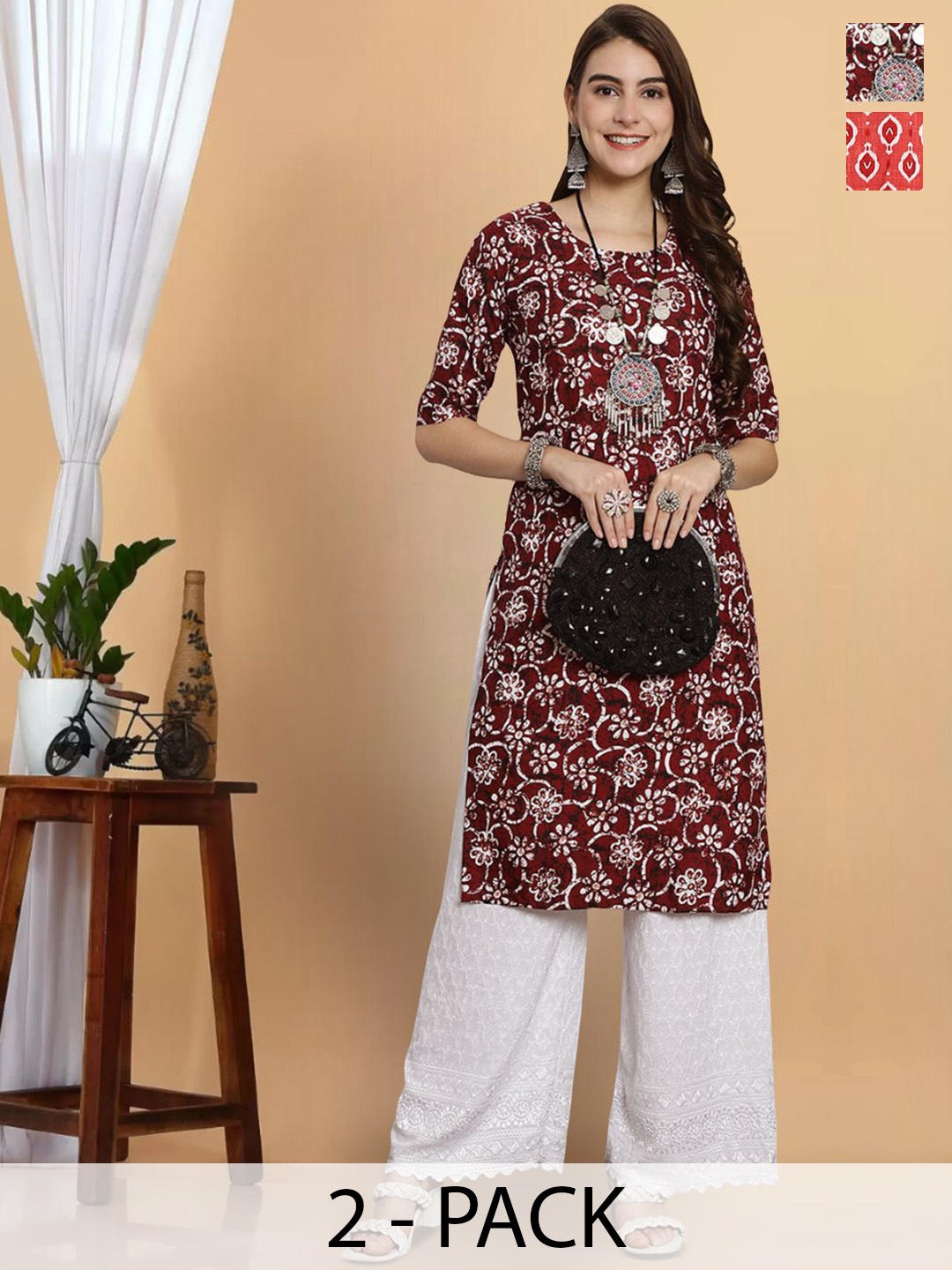 

KALINI Women Printed Patchwork Floral Crepe Kurta, Multi