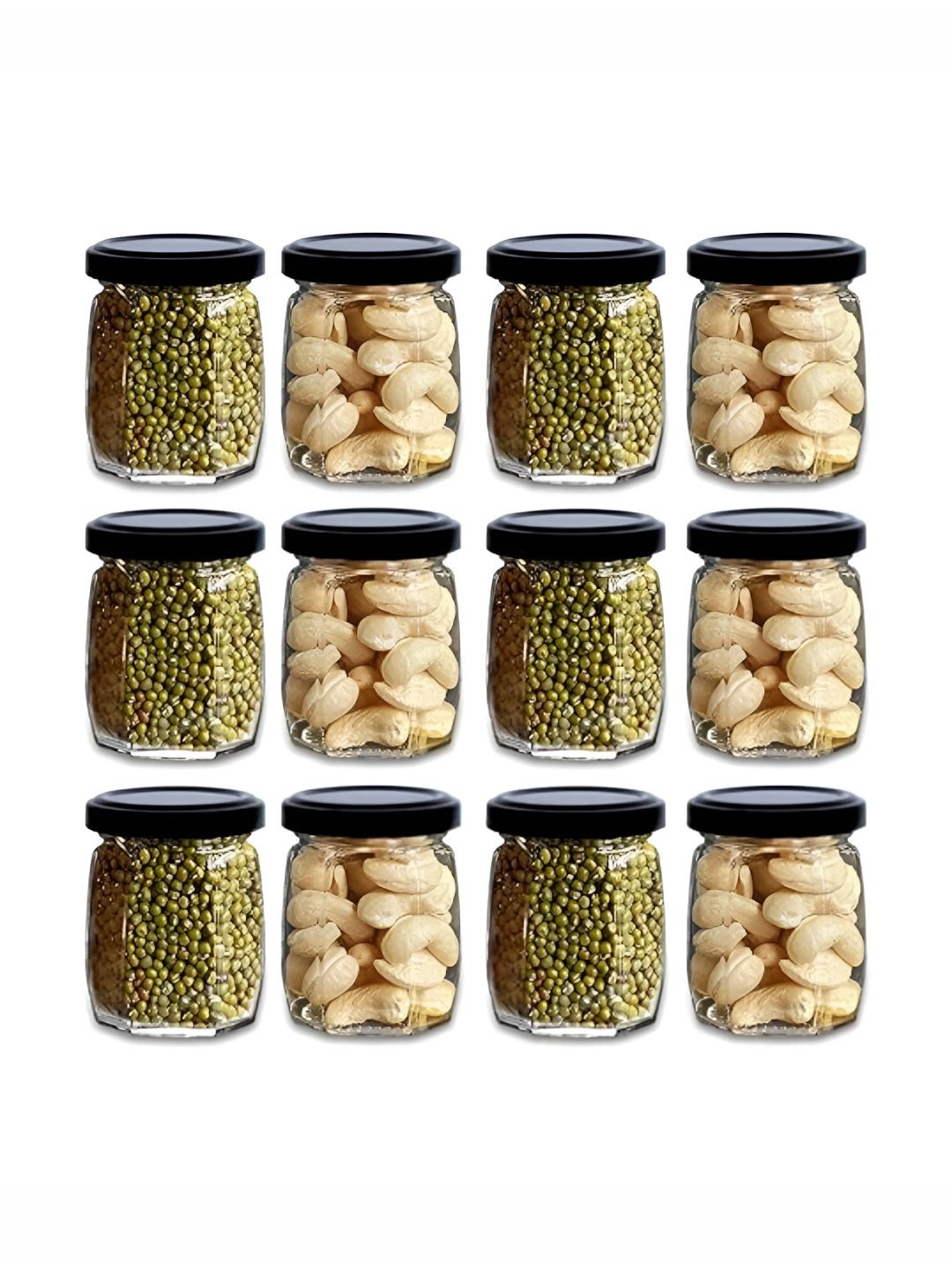 

CROCO JAR Transparent 12 Pieces Hexagonal Shape Storage Glass Container 120ml each