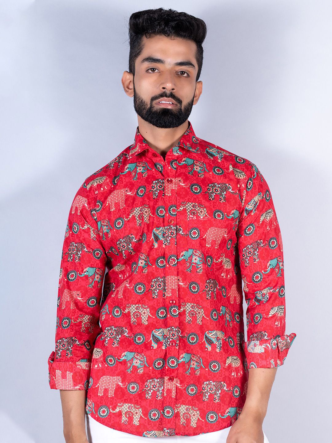 

Tistabene Men Standard Spread Collar Abstract Printed Cotton Casual Shirt, Red