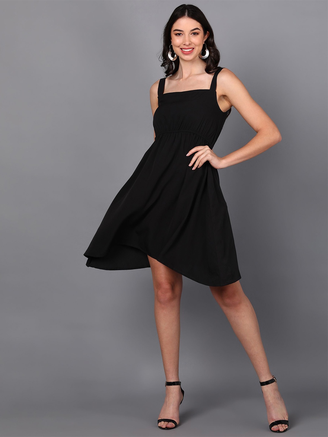 

Murcia Solid Fit & Flare Dress, Black