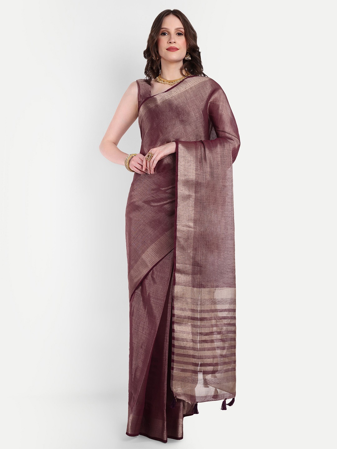 

Aseem by AseemShakti Solid Tissue Saree With Zari Border, Brown