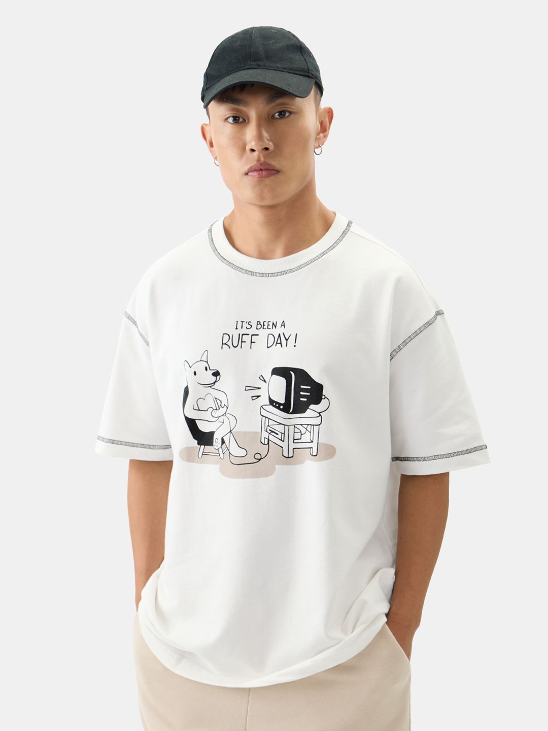 

The Souled Store Men Graphic Printed Round Neck Cotton Oversized T-Shirt, White