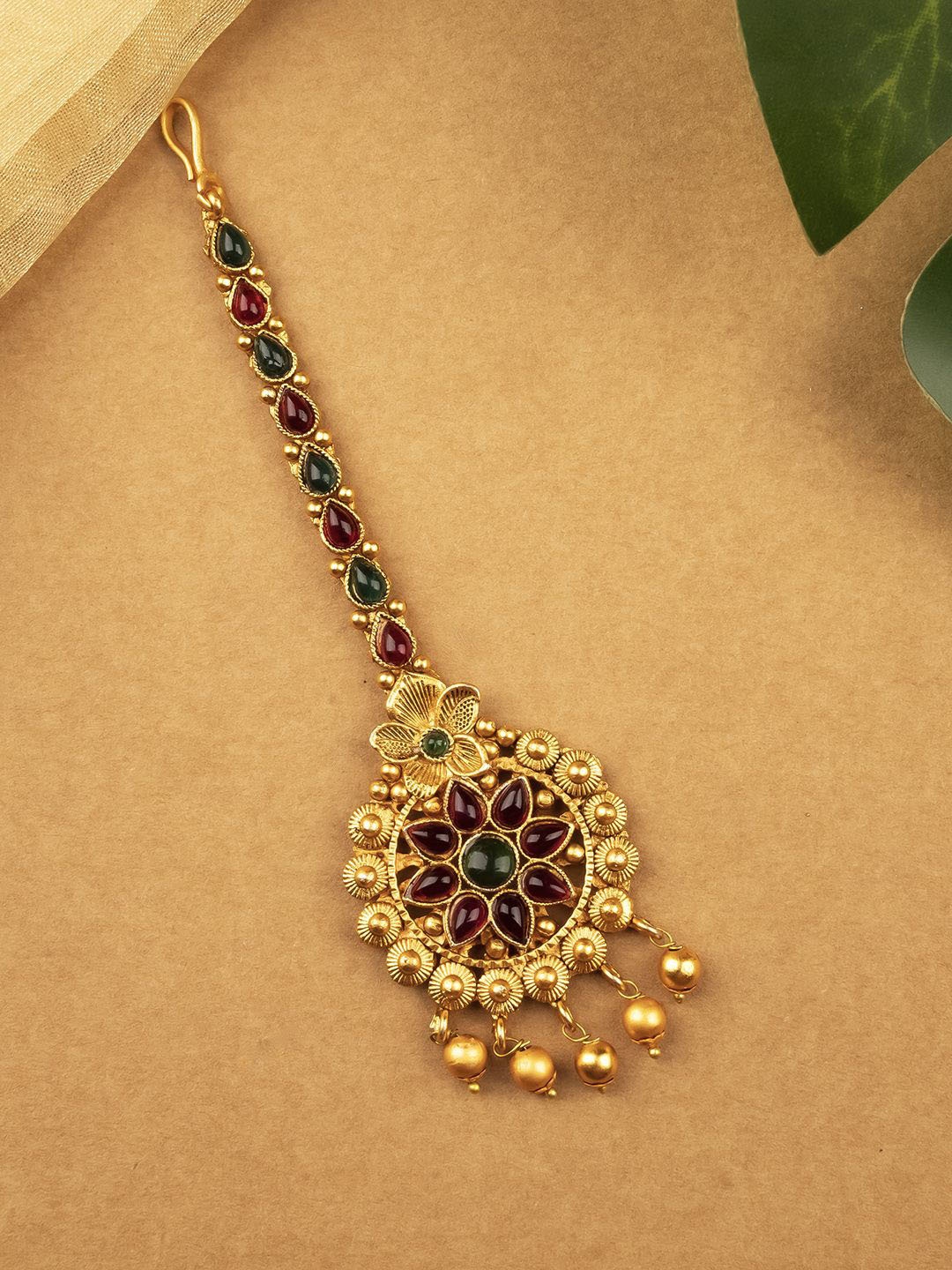 

StileAdda Gold-Plated Stones Studded Temple Maang Tikka