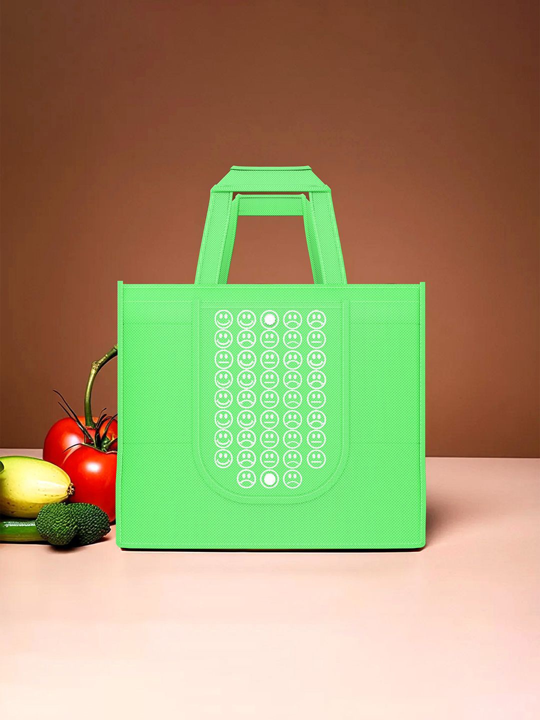 

Kuber Industries Set of 4 Smiley Printed Lightweight Foldable & Reusable Shopping Bags, Green