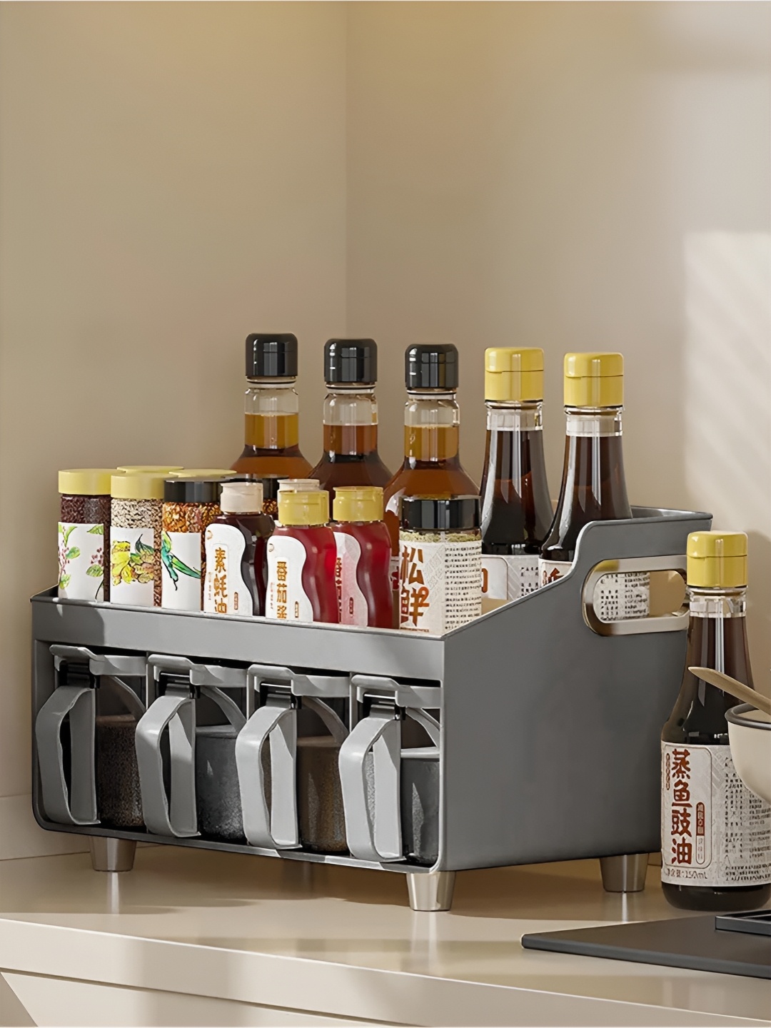 

HOUSE OF QUIRK Grey Condiment Rack Holder Organiser