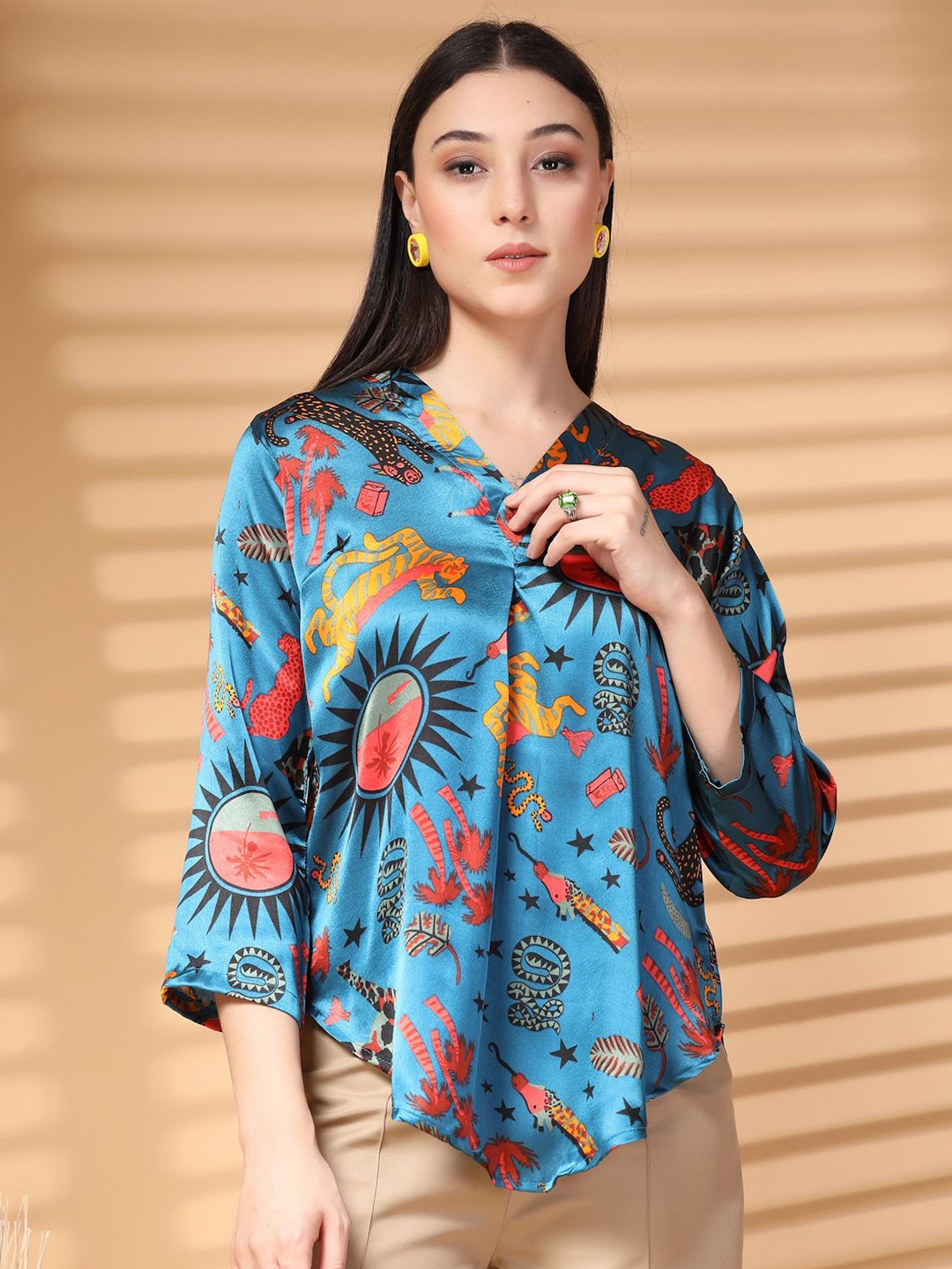 

plusS Floral Print Top, Blue