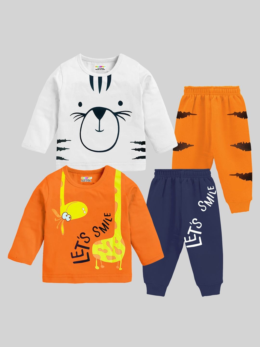 

KUCHIPOO Boys Pack Of 2 Graphic Printed T-shirt With Pyjamas, Orange